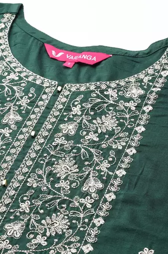Women Green Ethnic Motifs Yoke Design Gotta Patti Pure Cotton Kurta with Trousers & With Dupatta