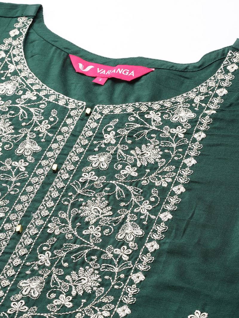 Women Green Ethnic Motifs Yoke Design Gotta Patti Pure Cotton Kurta with Trousers & With Dupatta