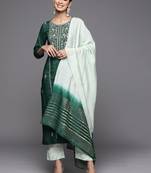 Women Green Ethnic Motifs Yoke Design Gotta Patti Pure Cotton Kurta with Trousers & With Dupatta