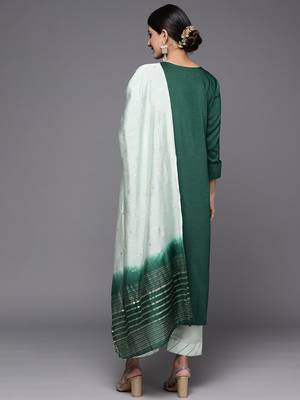 Women Green Ethnic Motifs Yoke Design Gotta Patti Pure Cotton Kurta with Trousers & With Dupatta 6