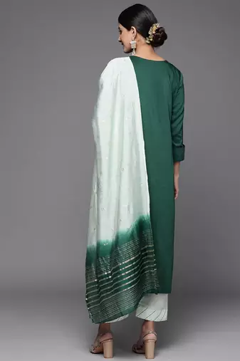 Women Green Ethnic Motifs Yoke Design Gotta Patti Pure Cotton Kurta with Trousers & With Dupatta