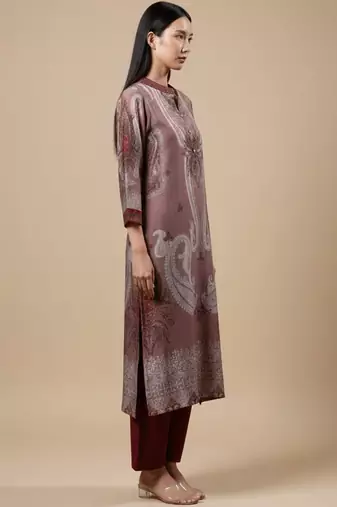 Paisley Printed Mandarin Collar Straight Kurta With Trousers
