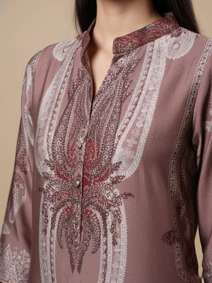 Paisley Printed Mandarin Collar Straight Kurta With Trousers 4