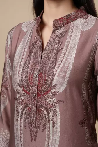 Paisley Printed Mandarin Collar Straight Kurta With Trousers