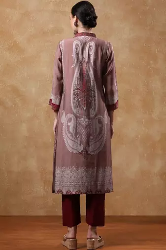 Paisley Printed Mandarin Collar Straight Kurta With Trousers