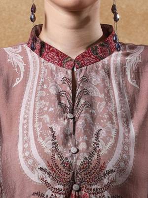 Paisley Printed Mandarin Collar Straight Kurta With Trousers 6