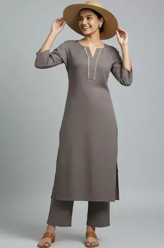 Women Regular Gotta Patti Silk Crepe Kurta with Trousers