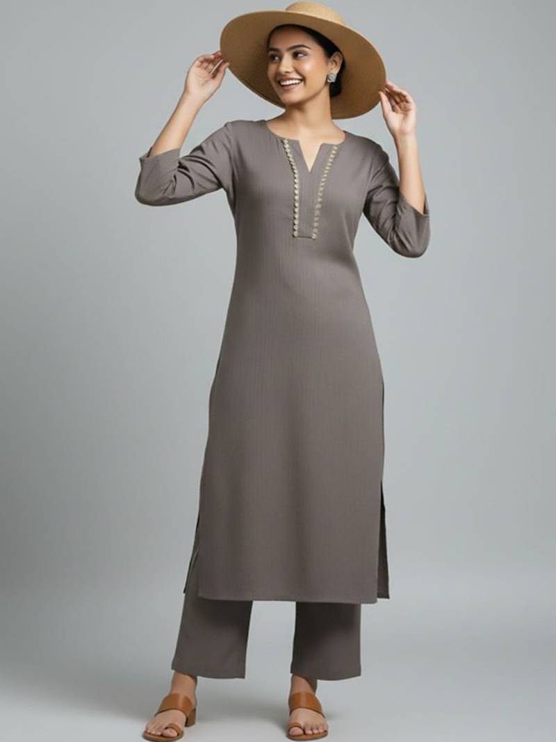 Women Regular Gotta Patti Silk Crepe Kurta with Trousers