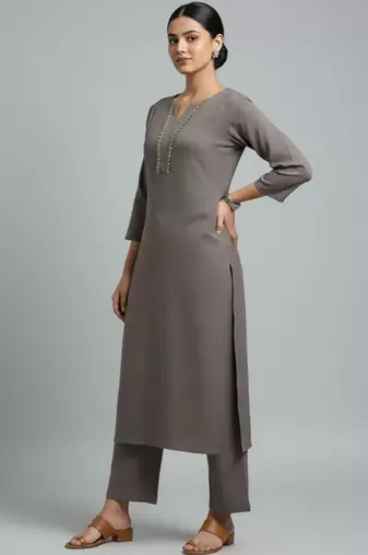 Women Regular Gotta Patti Silk Crepe Kurta with Trousers
