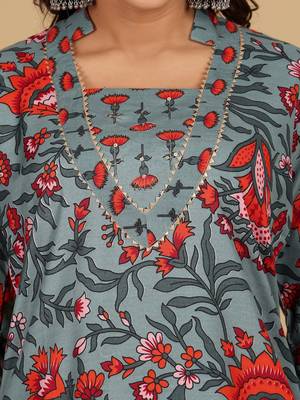 Women Floral Printed Mandarin Collar Kurta with Trousers & Dupatta 3