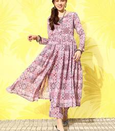 Women Ethnic Motifs Printed Empire Silk Georgette Kurta with Trousers