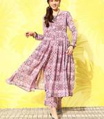 Women Ethnic Motifs Printed Empire Silk Georgette Kurta with Trousers