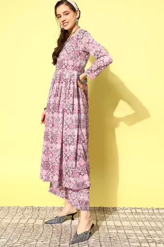 Women Ethnic Motifs Printed Empire Silk Georgette Kurta with Trousers