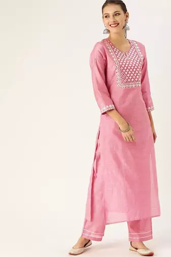 Yoke Design Mirror Work Kurta with Trousers