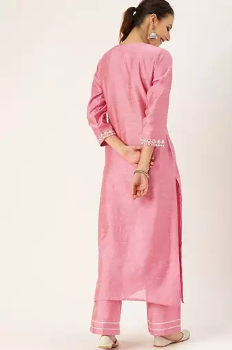Yoke Design Mirror Work Kurta with Trousers