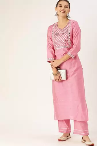 Yoke Design Mirror Work Kurta with Trousers