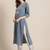 Women Blue & Silver Sequinned Yoke Design Kurta with Trousers & Dupatta