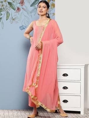 Women Yoke Design Silk Crepe Kurta With Trousers & Dupatta 1