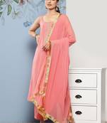 Women Yoke Design Silk Crepe Kurta With Trousers & Dupatta