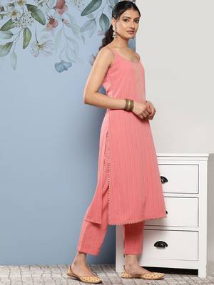 Women Yoke Design Silk Crepe Kurta With Trousers & Dupatta 2