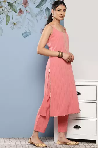 Women Yoke Design Silk Crepe Kurta With Trousers & Dupatta