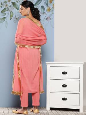 Women Yoke Design Silk Crepe Kurta With Trousers & Dupatta 3