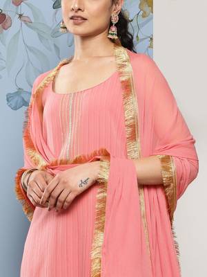 Women Yoke Design Silk Crepe Kurta With Trousers & Dupatta 5