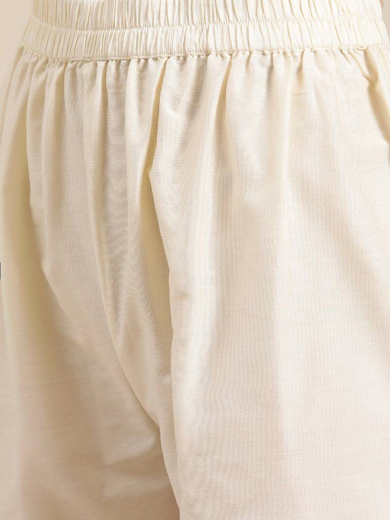 Women Peach-Coloured & Cream-Coloured Floral Printed Pleated Kurta With Trousers