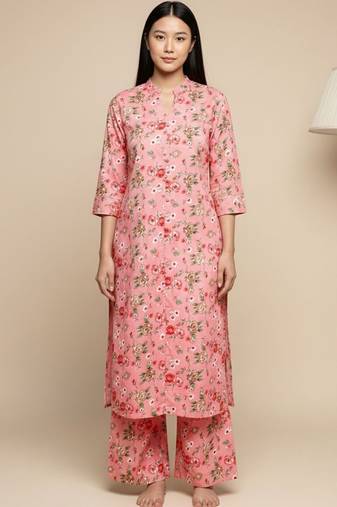Women Floral Printed Straight Pure Cotton Kurta with Palazzos