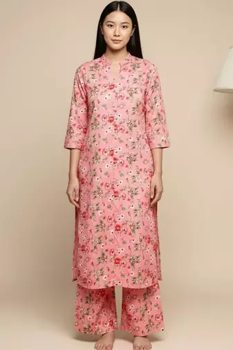 Women Floral Printed Straight Pure Cotton Kurta with Palazzos