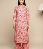 Women Floral Printed Straight Pure Cotton Kurta with Palazzos