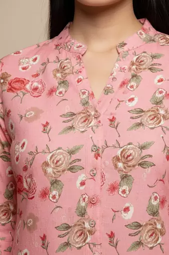 Women Floral Printed Straight Pure Cotton Kurta with Palazzos