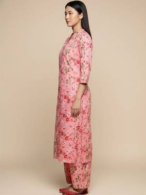 Women Floral Printed Straight Pure Cotton Kurta with Palazzos 3