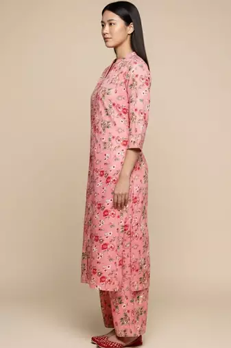 Women Floral Printed Straight Pure Cotton Kurta with Palazzos
