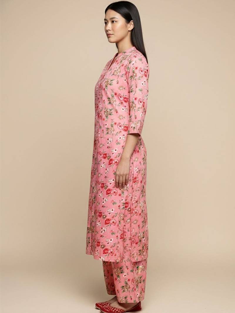 Women Floral Printed Straight Pure Cotton Kurta with Palazzos