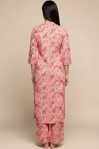 Women Floral Printed Straight Pure Cotton Kurta with Palazzos