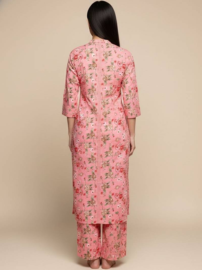 Women Floral Printed Straight Pure Cotton Kurta with Palazzos