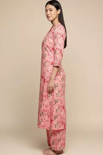 Women Floral Printed Straight Pure Cotton Kurta with Palazzos