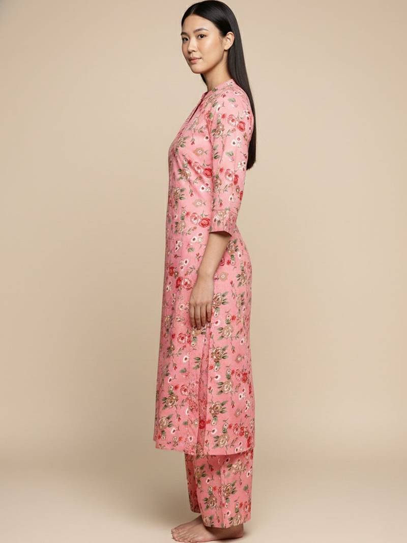 Women Floral Printed Straight Pure Cotton Kurta with Palazzos