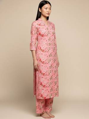 Women Floral Printed Straight Pure Cotton Kurta with Palazzos 6