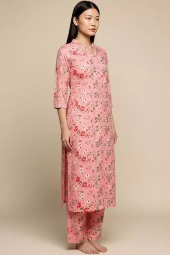 Women Floral Printed Straight Pure Cotton Kurta with Palazzos
