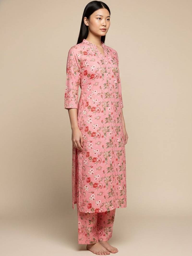 Women Floral Printed Straight Pure Cotton Kurta with Palazzos