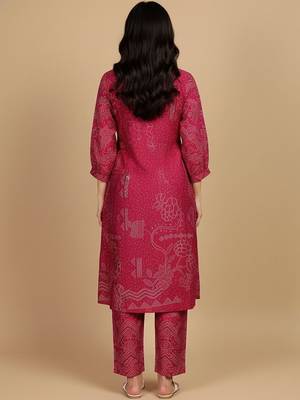 Women Bandhani Printed Collar Tassel-Detail Kurta With Trousers 6