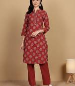Women Cotton Blend Ethnic Motifs Printed Regular Kurta Set With Trousers
