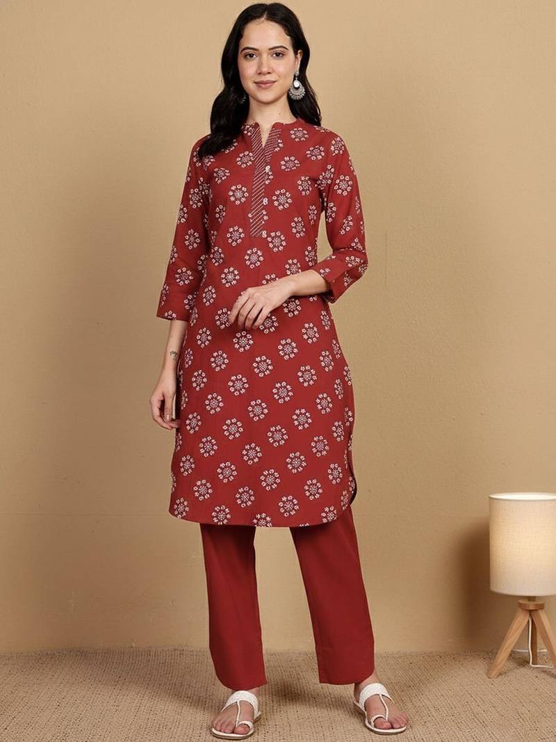 Women Cotton Blend Ethnic Motifs Printed Regular Kurta Set With Trousers