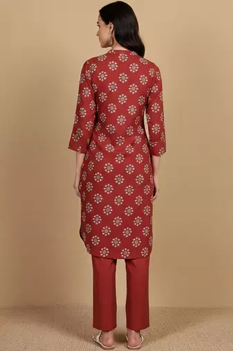 Women Cotton Blend Ethnic Motifs Printed Regular Kurta Set With Trousers
