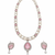 Pearl & pink stone necklace & earrings jewellery set teardrop pendant, cz accents, magnetic clasp, bridal wear.