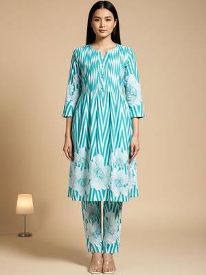 Women Striped Cotton Kurta with Trouser 5