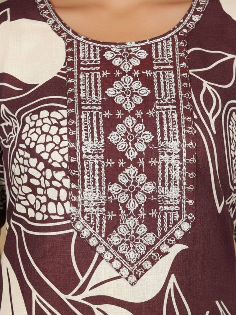 Women Floral Printed Regular Thread Work Kurta with Trousers