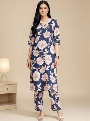 Floral Printed V-Neck Pure Cotton Straight Kurta With Trouser 1